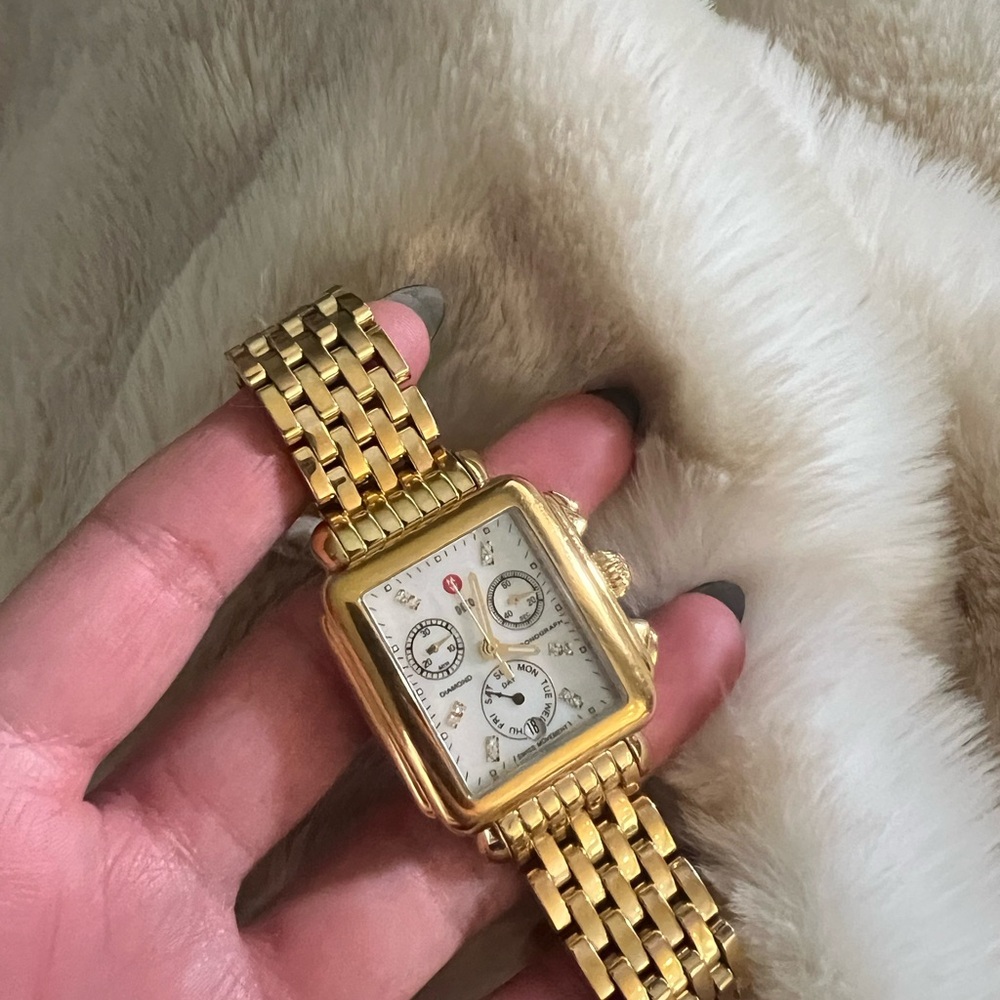 Michele Gold Diamond Chronograph Watch | Swiss Made | Needs Battery